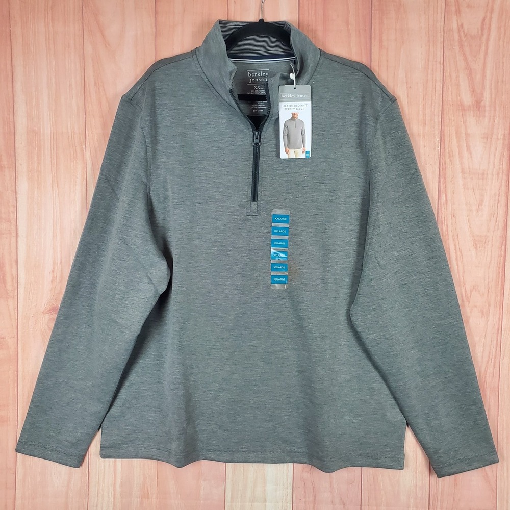 Berkley Jensen Jersey Mens 2XL Heather Gray‎ Stretch Knit Mock Neck Quarter Zip